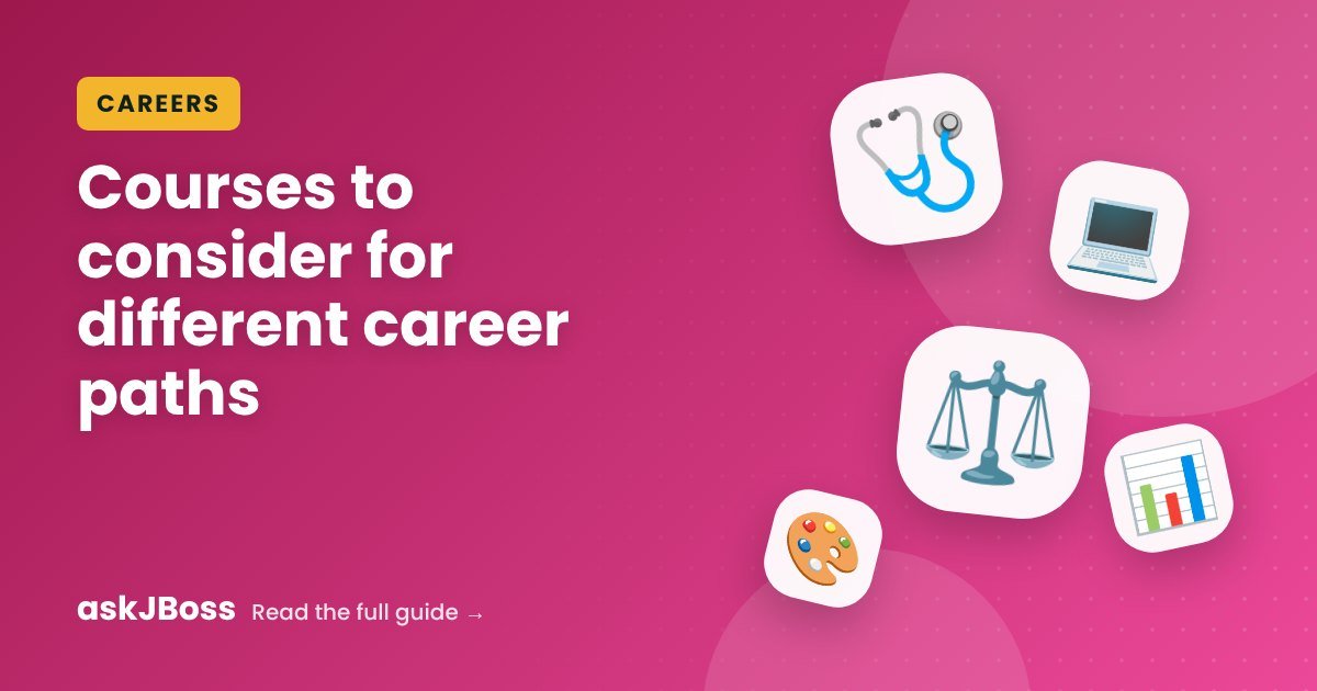 Illustration of career icons: stethoscope, laptop, gavel and tools