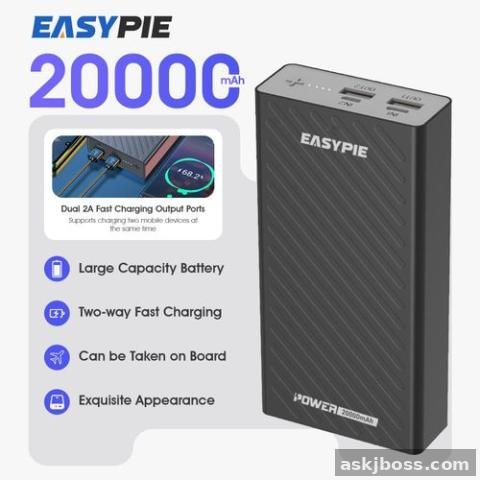 Photo: EASYPIE 20000mAh Ultra Slim Power Bank Fast Charging & Dual USB Ports Portable Charger for Mobile Phone