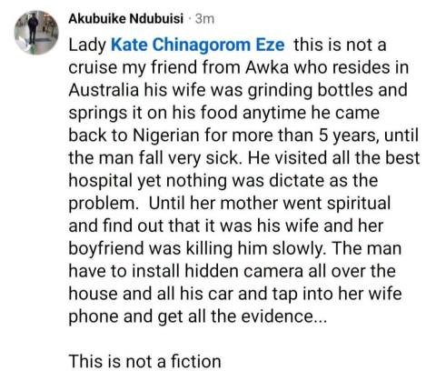 Photo: Nigerian man's wife allegedly slowly poisoned him by mixing ground bottles and springs into his food