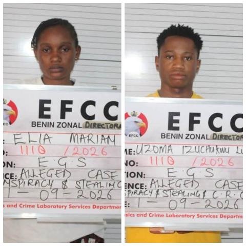 Photo: EFCC arraigns lovers for alleged N35m theft in Edo