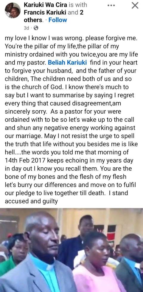 Photo: "You are the bone of my bones and the flesh of my flesh" - Pastor publicly begs his wife for forgiveness
